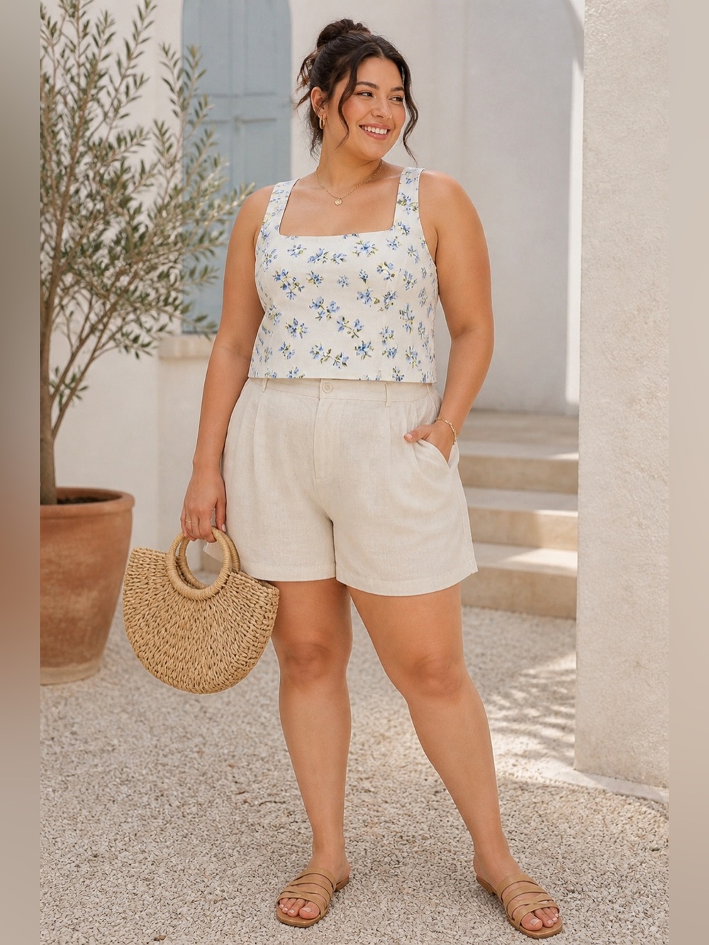 Old Navy Cropped Square-Neck Linen-Blend Dainty Floral Top Size XXL Women’s